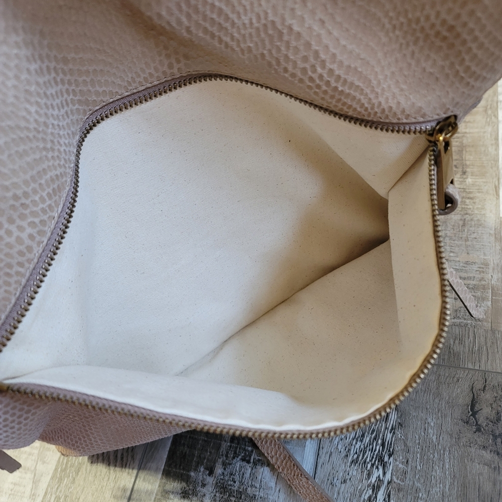 Margot Leah Large Taupe Leather Snakeskin Texture Hobo Bag - Picture 5 of 9